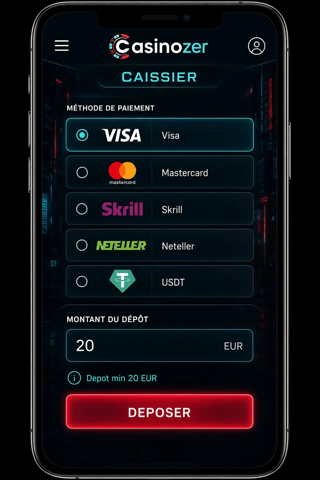 Fonctions essentielles de casinozer application mobile