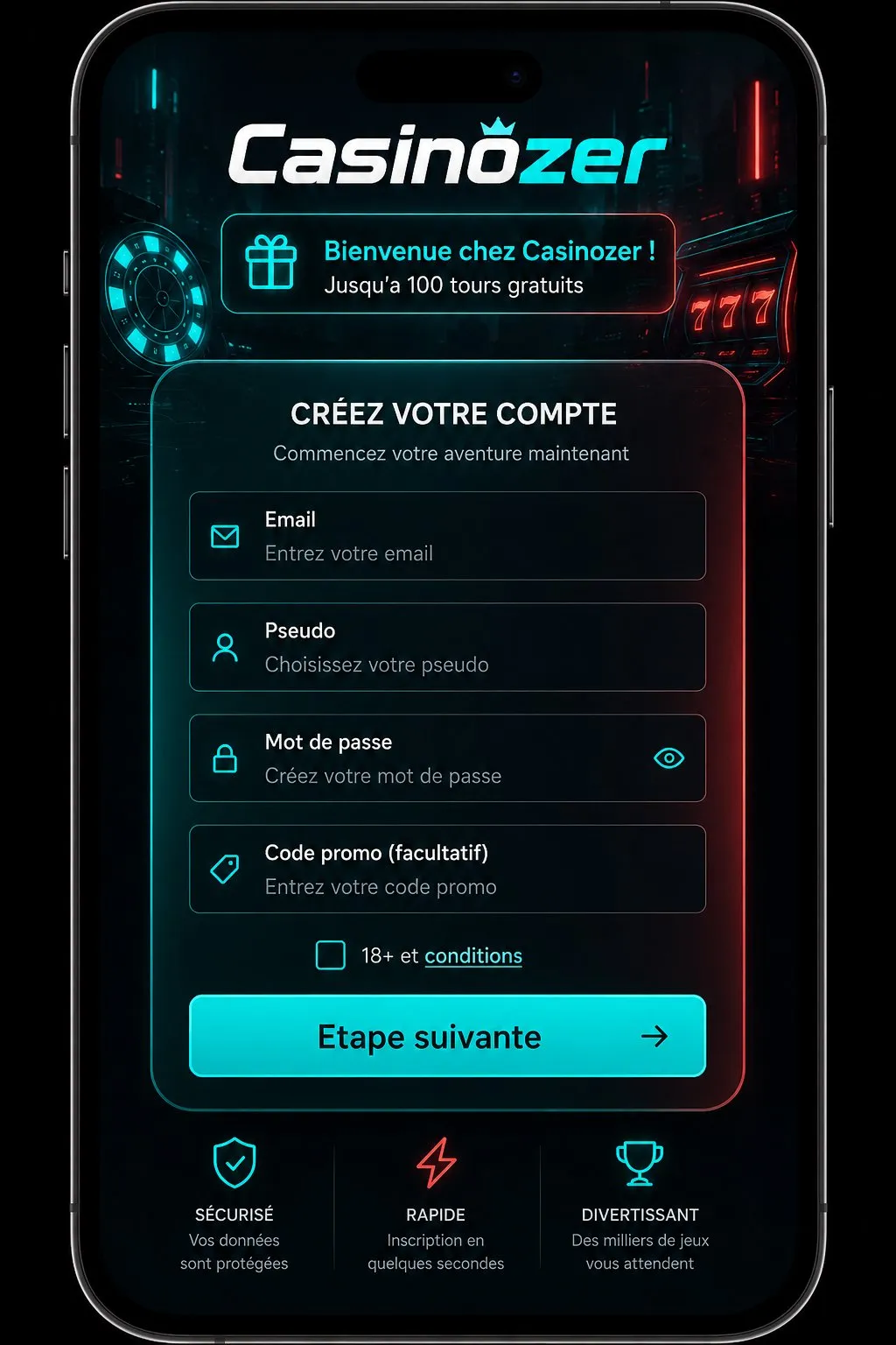 Création et activation d'un compte sur casinozer application